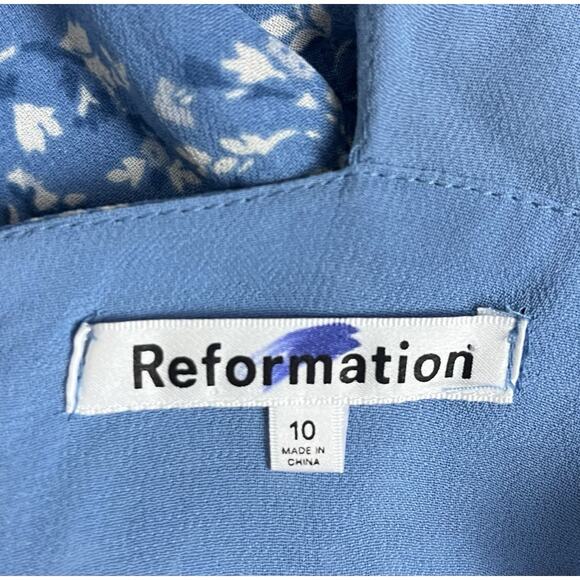 Reformation Alaina Blue Floral Mini Dress Suzette Flutter Sleeves Ruffle Size 10 - Picture 5 of 6